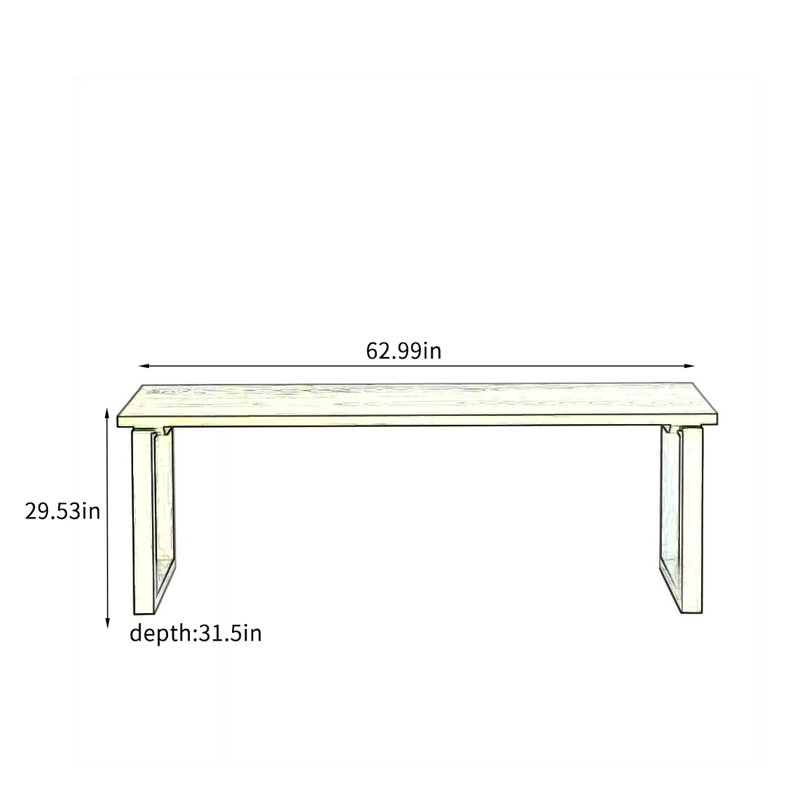 Solid ash wood black rectangular dining table, 29.53"H x 62.99"L x 31.5"W