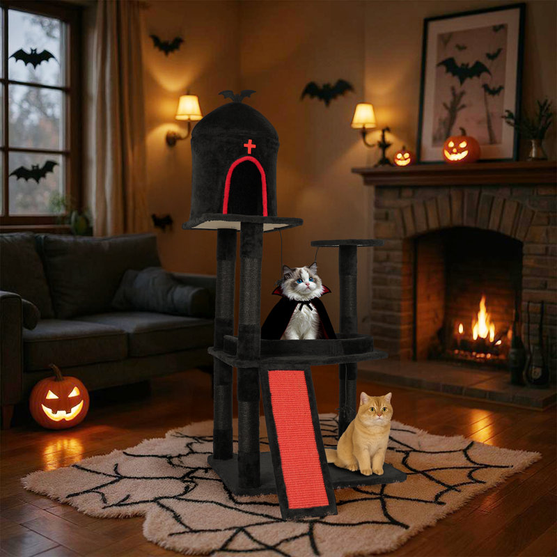 53" Gothic Cat Tree With Coffin Bed