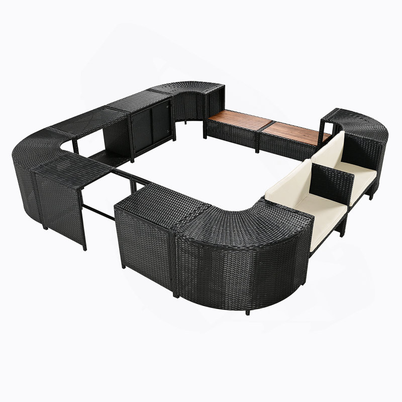 Spa Surround Spa Frame Quadrilateral Outdoor Rattan Sectional Sofa Set With Mini Sofa, Beige
