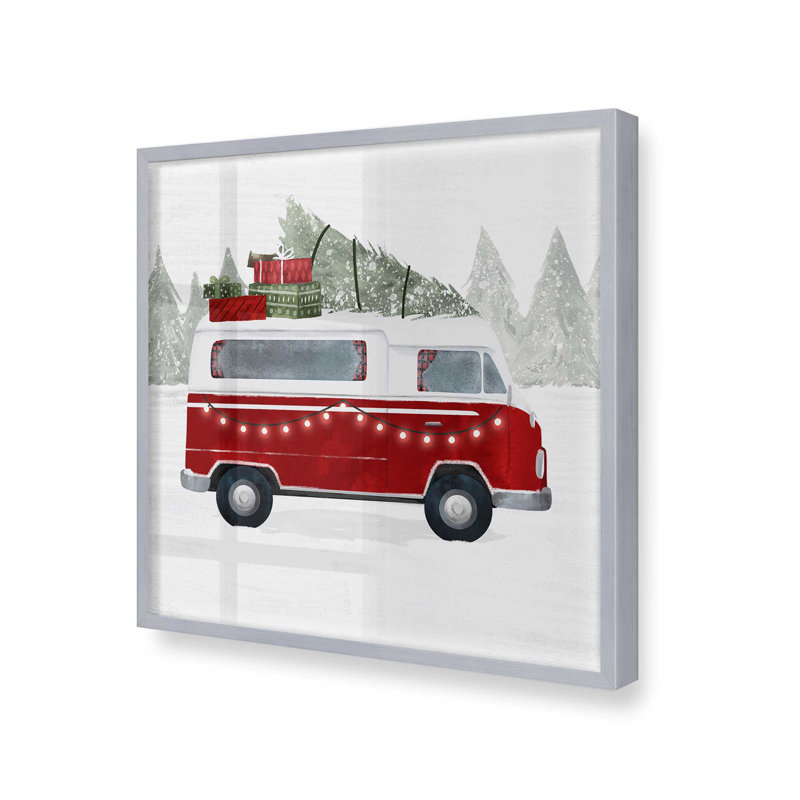 Impression de rouleau d'arbre de Noël rétro, Cadre simple en chrome poli poli, H 17,75 po x l 17,75 po x P 1,25 po