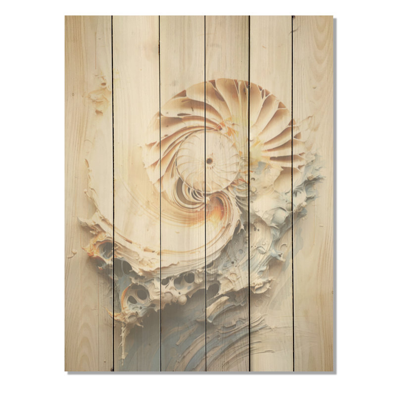 «Nautilus», art abstrait sur bois de pin naturel, H 20 po x l 10 po
