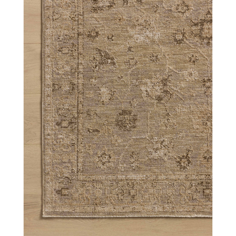 Tapis taupe / naturel Bungalow Rose Wrobel, Rond 5 pi 3 po