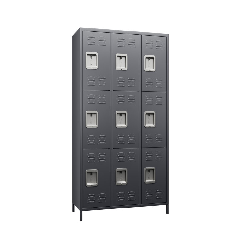 3 Tier, 9 Section Metal Lockers Armoire with 18 Hooks