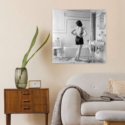 1930S Back View Of Woman In Bathroom Fastening Black Bra Classic Retro Vintage Wall Art
