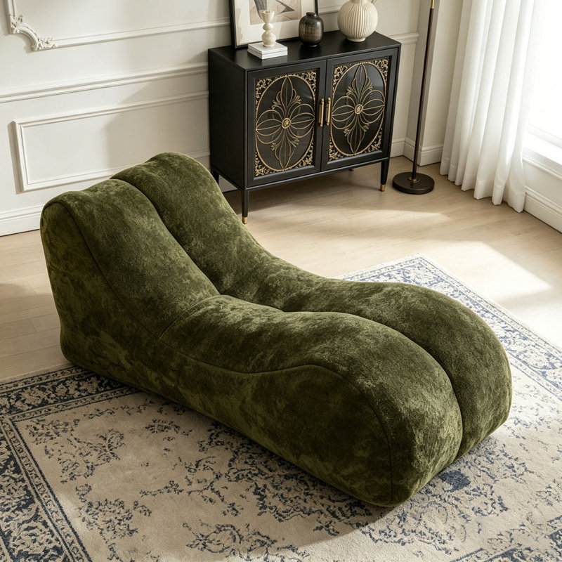 Fauteuil à billes doux avec noyau en mousse haute résilience pour deux personnes., Vert olive