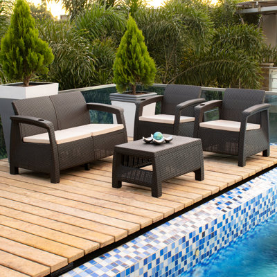 4 person - 4 Pc Sofa Conversation Set with Cushions in Espresso