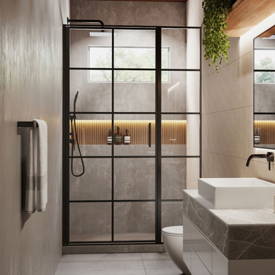  Axio Gridient 45,25 - 46 po x 72 po Porte de douche pivotante encadrée avec verre trempé transparent