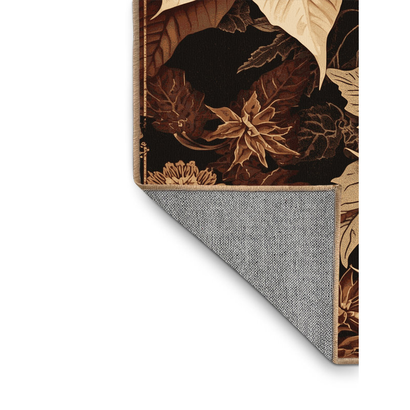 Machine Washable Ottwell Poinsettia Ornate Glam Floral Rug in Black  Binding, 4x6