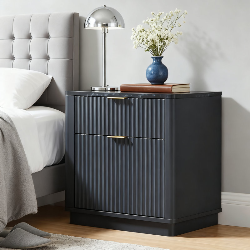 23'' Fluted Nightstand With Mid-century Modern, Dark Gray