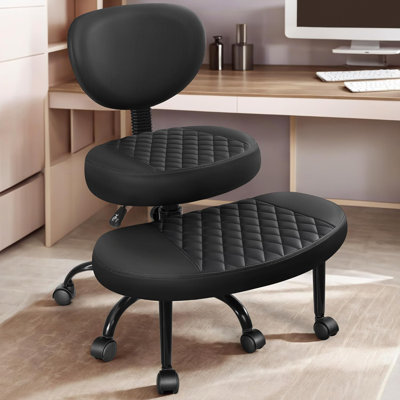 Ergonomic Cross Legged Office Chair With Wheels – Adjustable Height, Wide Criss Cross Design & Lumbar Support, Kneeling Chair For Meditation/ADHD Desk/Yoga, Black