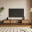 Meuble télé de 78 pouces, console de 70 à 70, chambre à coucher, salon, tablette ouverte, rangement enveloppé, charnières à fermeture en douceur, poignée à tirer, structure en bois massif, abat-jour en noyer