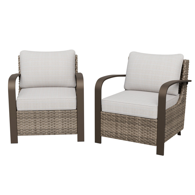Chaise de patio en osier avec coussins (ensemble de 2), Beige