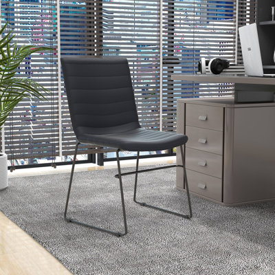 Lagan Leather/Polyester Office Guest Chair – Ergonomic Desk & Conference Seating with Stainless Steel Base, Fixed Arms & Lumbar Support by Wrought Studio