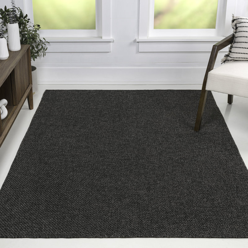 Tapis d'intérieur / extérieur naturel de couleur unie Solana Easy Rustic, Rectangle 3 pi 11 po x 6 pi, Gris foncé