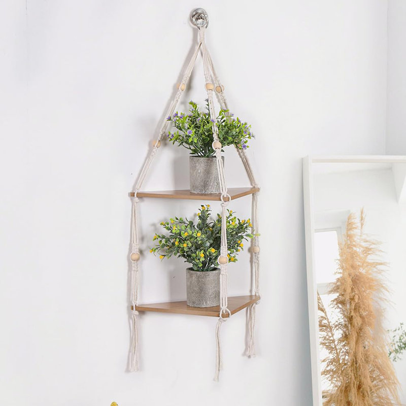 Wooden Board, Cotton Rope Tiered Shelf