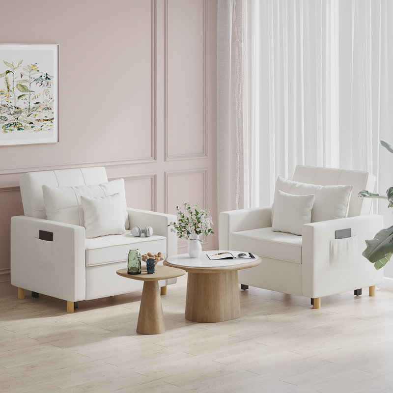Heckman 40" Sleeper Chair,  3-in-1 Convertible Chair Bed, White Velvet
