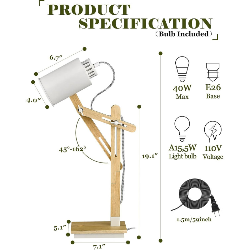 Lampe de bureau moderne à DEL, Blanc, Naturel