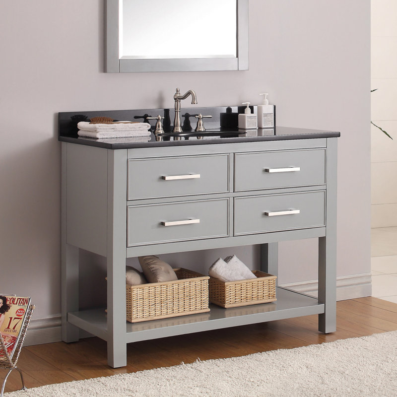 Brooks 43'' W Single Vanity, Chilled Gray, White Engineered Stone
