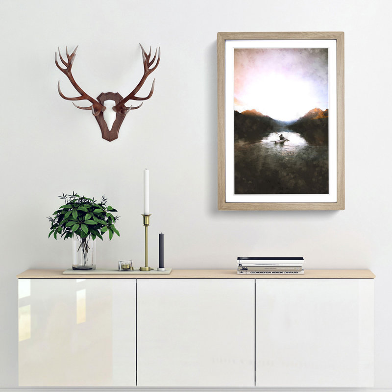 Kayaking Through the Mountains - Framed Print, 45cm H x 33cm W x 2cm D, Oak Framed