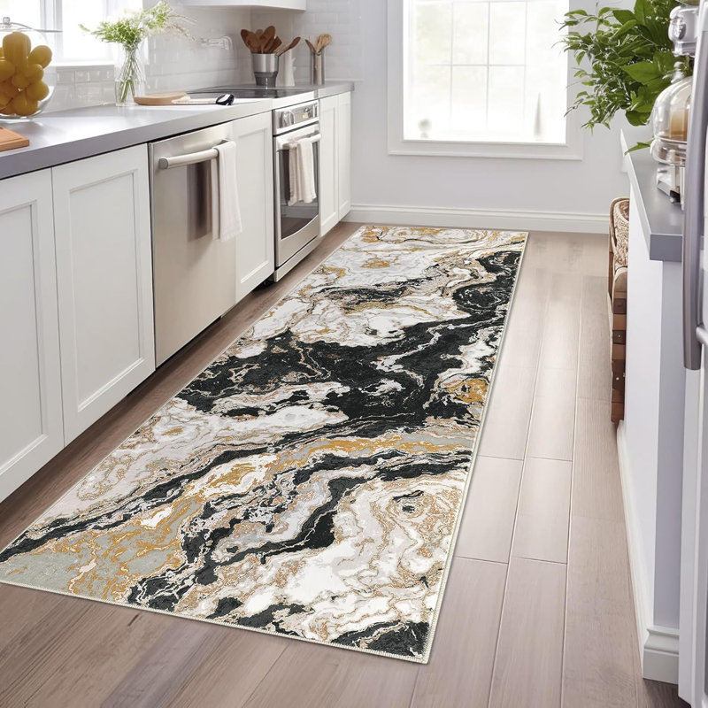 Rug Abstract Living Room Rug Washable, Modern Marble Bedroom Rug Soft Luxury Area Rug Non Slip Floor Carpet for High Traffic Areas in Kitchen Entryway Office