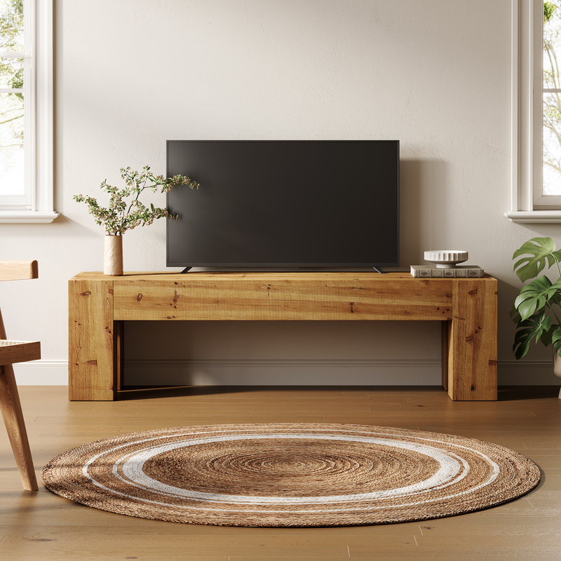Solid Wood TV Stand, 63" Rustic Farmhouse Media Console for TVs up to 70", Light Natural