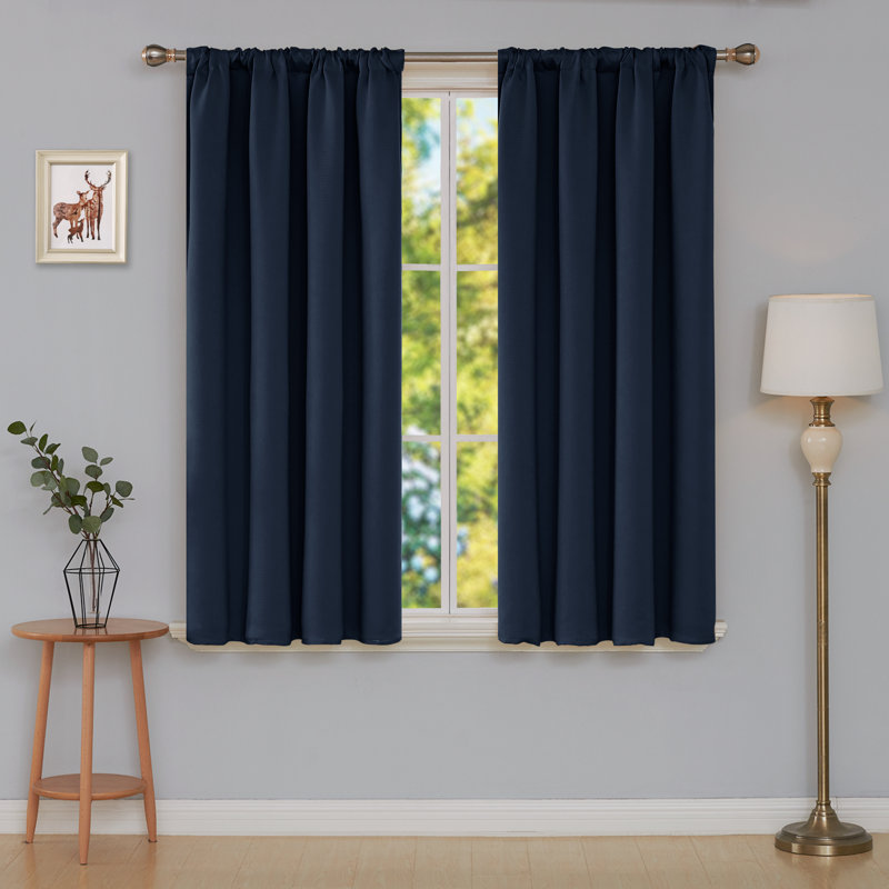 Maksymilan Room Darkening Curtain Pair, 38" W x 45" L, Navy Blue