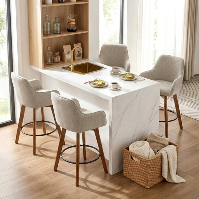  Tabourets de bar 25 po à hauteur de comptoir pivotant à dossier plein avec structure et accoudoirs en bois massif (ensemble de 3)