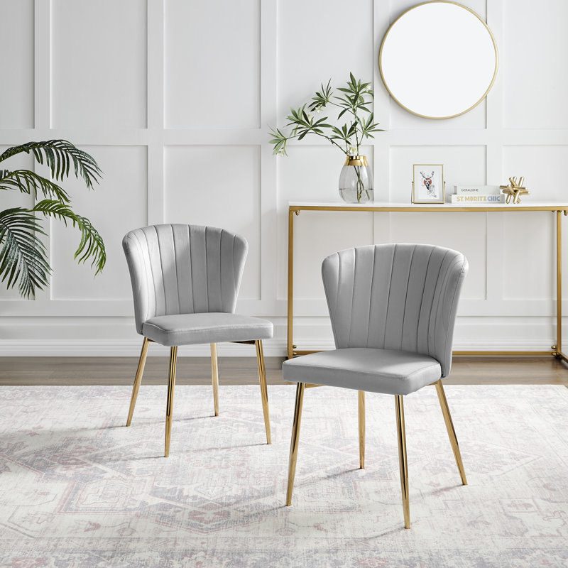 Danno Luxury Scalloped Back Velvet Dining Chairs - Modern Art Deco Style, Grey
