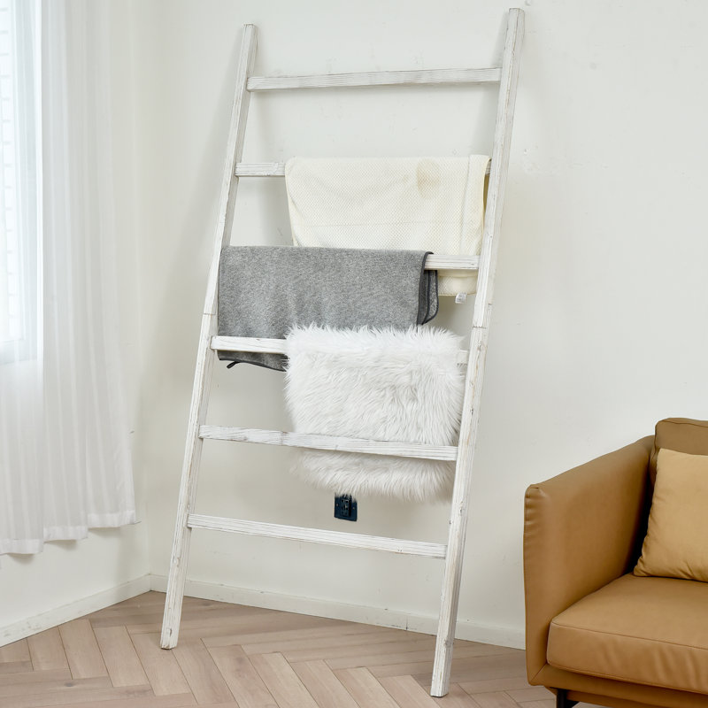 Très grand porte-serviettes en bois rustique 6 pi, Blanc