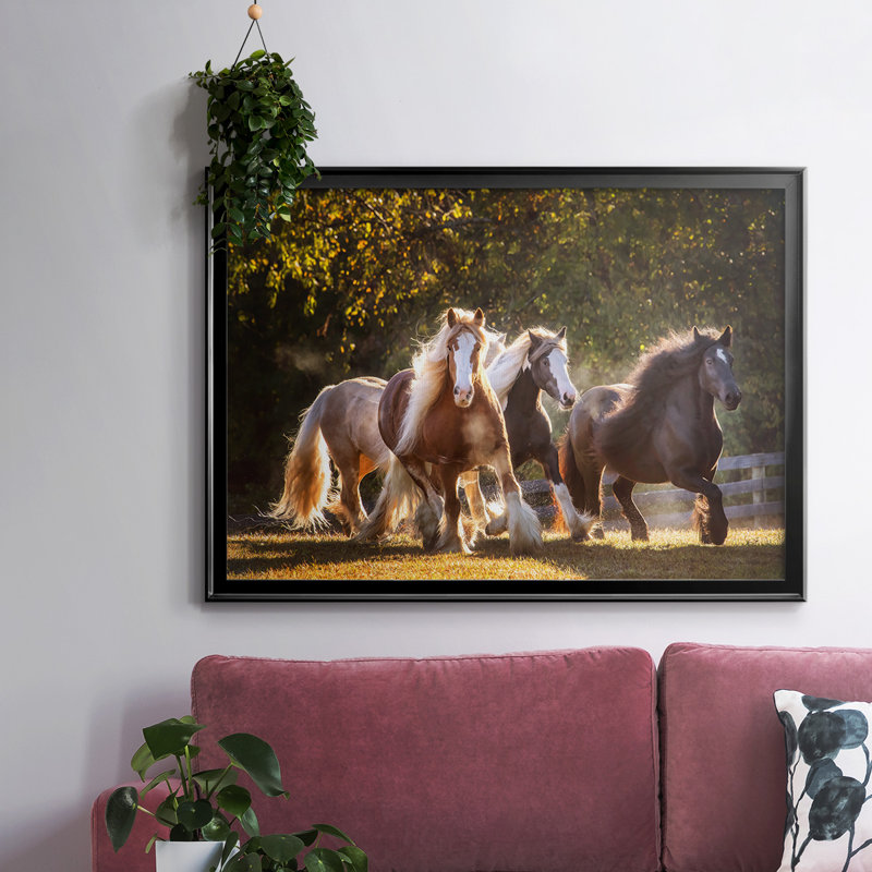 " Sunlit Horses III ", Black, 26" H x 38" W x 1.5" D