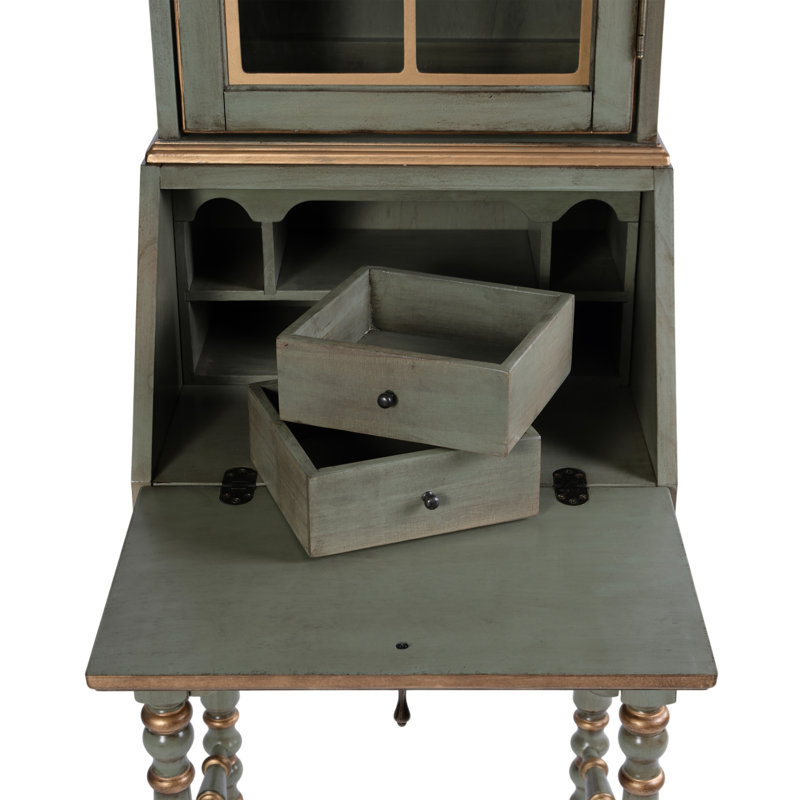 Newlark 20 In. W Rectangular Wood And Glass Traditional 2 Drawer 1 Door Secretary, Pastel Green, Pastel Green