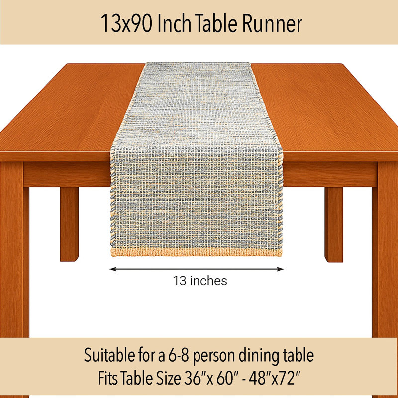 Chemin de table Pingham, 90 po x 13 po, Beige / Bleu ardoise