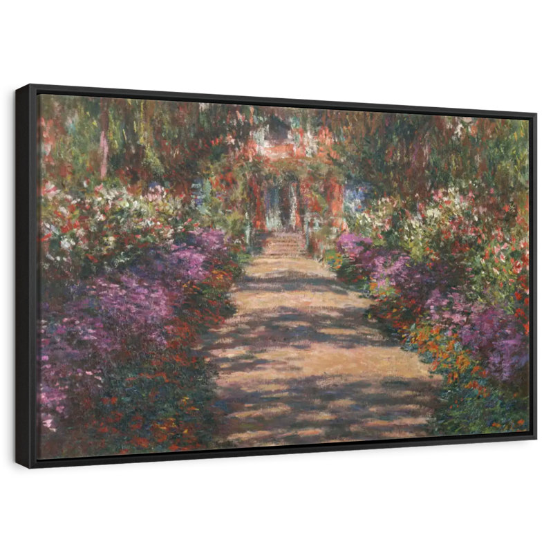 Un sentier dans le jardin de Monet à Giverny, 25 po x 17 po, Cadre flottant noir