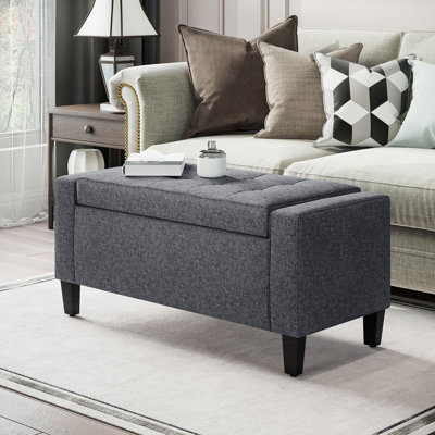 Atzel 36.25'' Tufted Rectangle Storage Ottoman,Storage Ottoman, Linen Upholstered Storage Bench with Lift Top and Button Tufted for Living Room