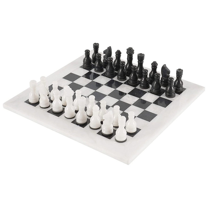 RADICALn Handmade 18'' L Marble Chess Game Set, Black/Bronze