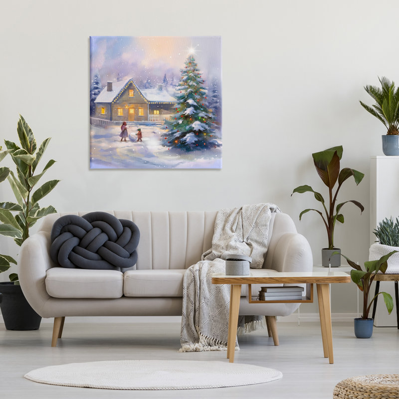 «Children Building Snowman», art mural sur toile par Enrico Mcgarrigle, H 36 po x l 36 po