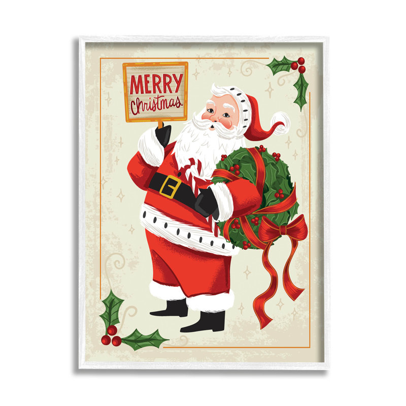 Joyeux Noël père Noël rétro -121, H 20 po x l 16 po x P 1,5 po, Giclée encadrée blanc bord de mer