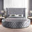 1pc Unique Round Glam Gray Velvet Like Acrylic Button-Tufted Detailing Storage Bed Queen Size-1332289102-1332289104