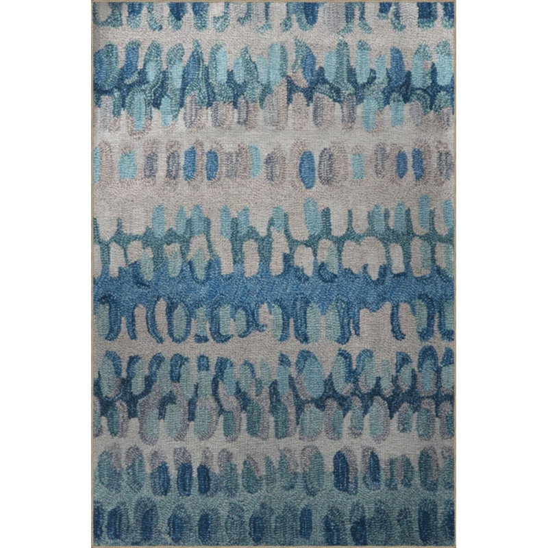 Tapis bleu délavé à motif abstrait et créatif, Rectangle 3 pi 3 po x 4 pi 11 po 