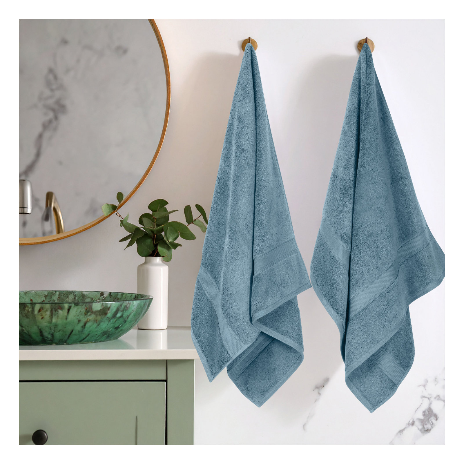 Renata 800 GSM 2 Piece Certified Egyptian Cotton Bath Towel Set , Denim Blue