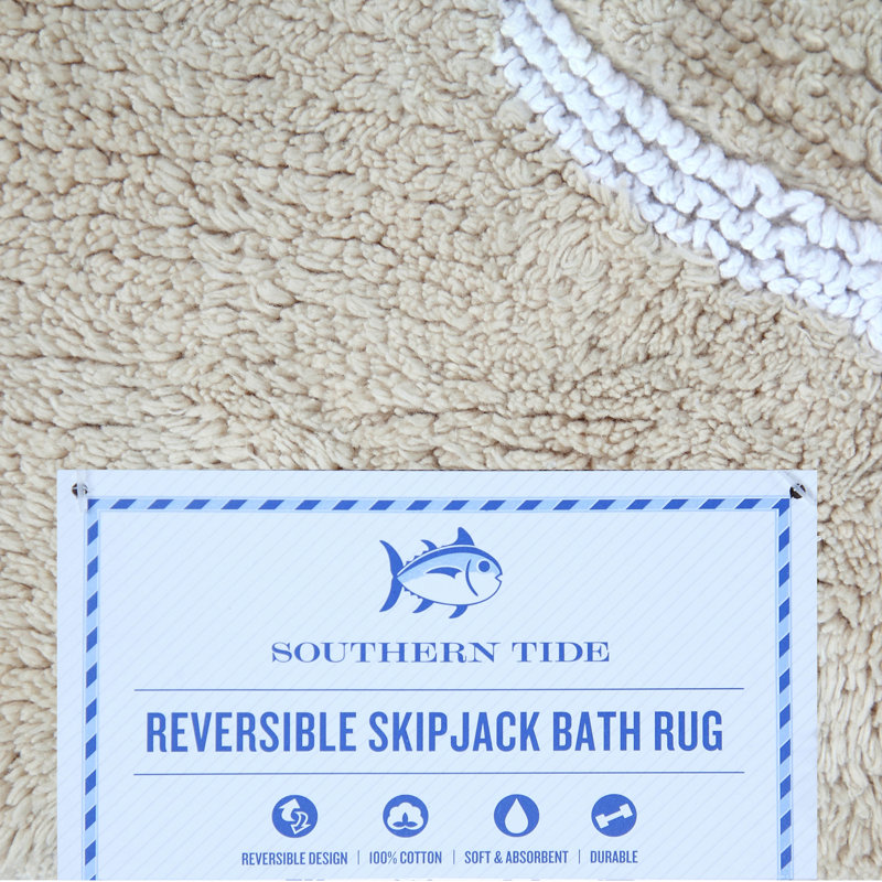 Sand Cotton Reversible Bath Rug with White Fish Design