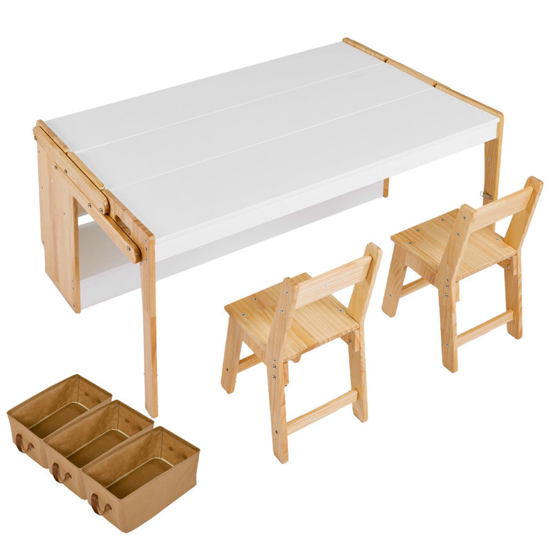 Ensemble de table convertible pour enfants et 2 chaises - bureau d'activités 47 po avec 3 boîtes de rangement - table de jeu réglable pour tout-petits - ensemble de table pliante et chaises pour la maison ou l'école