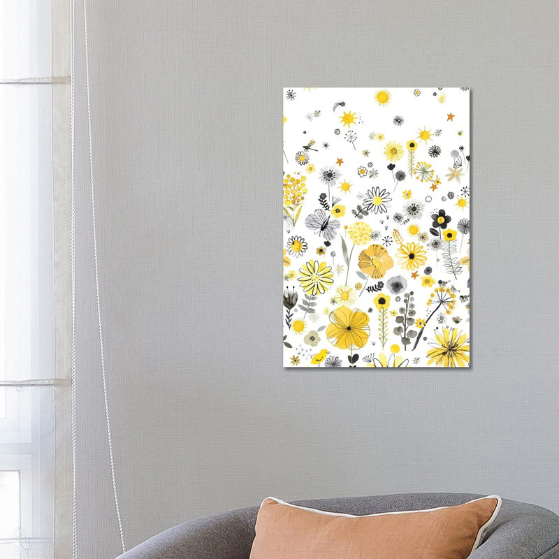 Positive Watercolour Flowers Yellow - Wrapped Canvas Art Prints - Wrapped Canvas Gallery-Wrapped Canvas Giclée