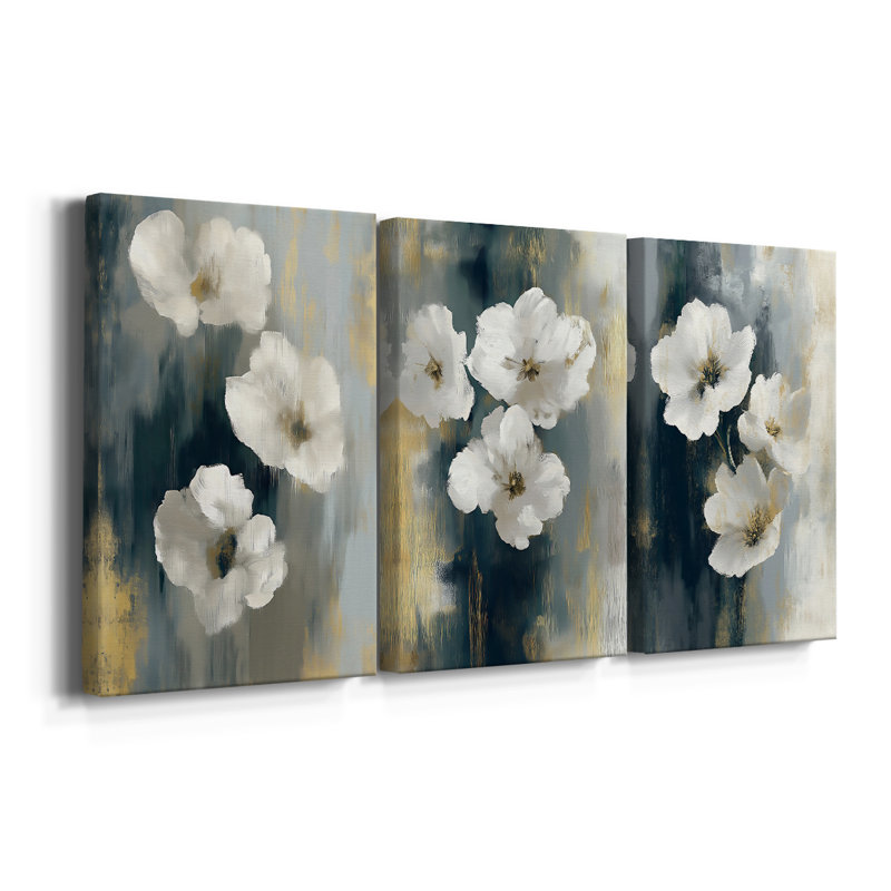 FLORAL Series dxviii - Toile tendue sur mesure - 3 pièces, H 12 po x l 24 po