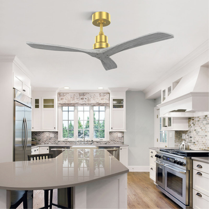Ventilateur de plafond 52 pouces intérieur sans lumière 3 pales en bois massif télécommande DC Moteur