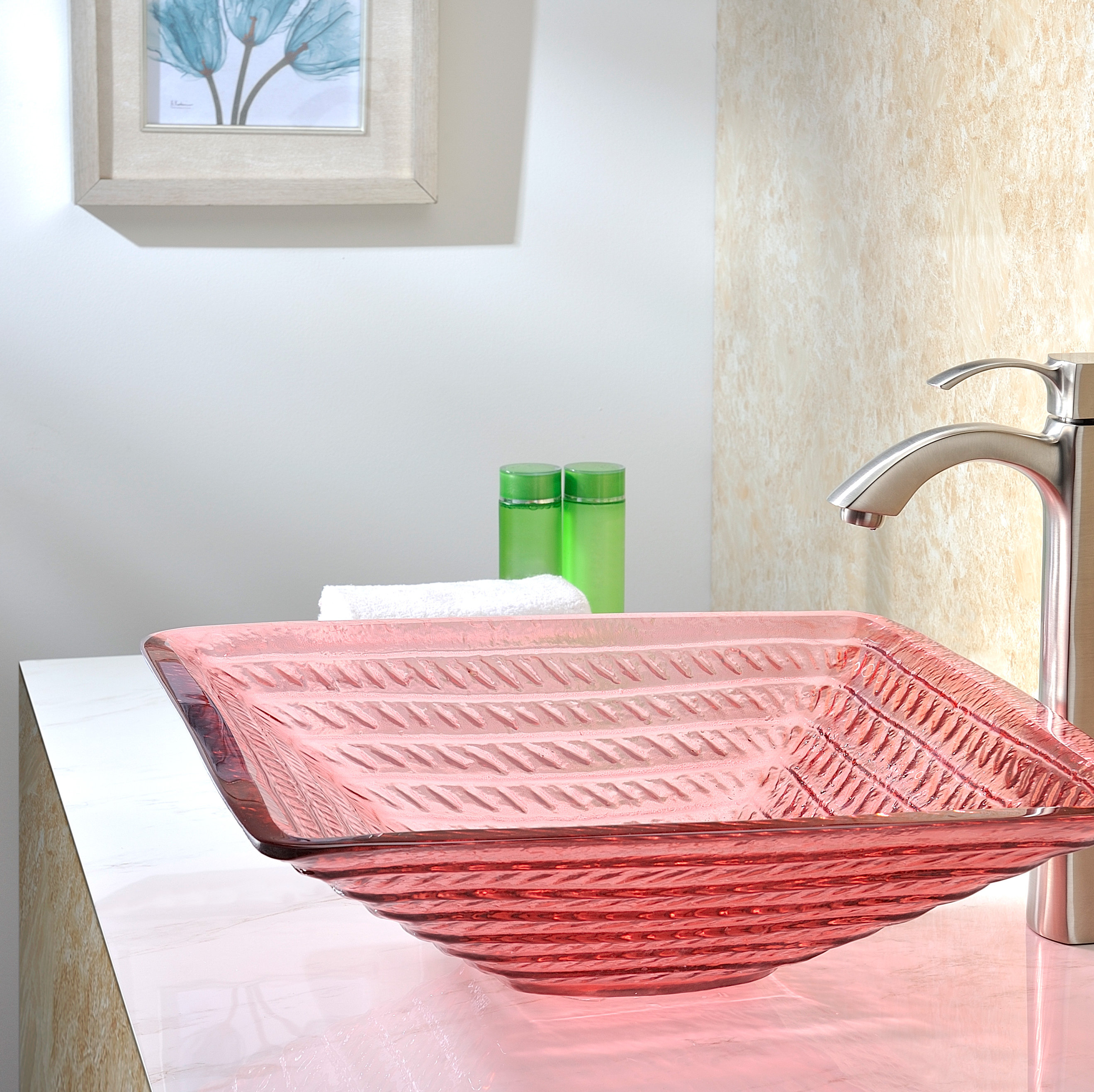 ANZZI Nono 17.5'' Translucent Red Tempered Glass Square