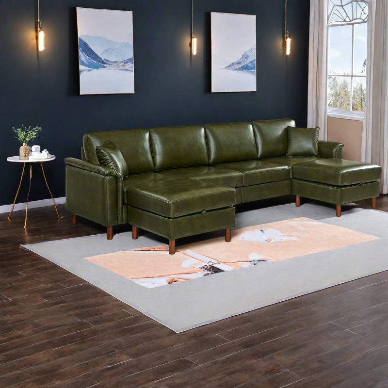 Canapé d'angle avec rangement, canapé moderne en cuir PU de 120 pouces pour la maison familiale, Vert