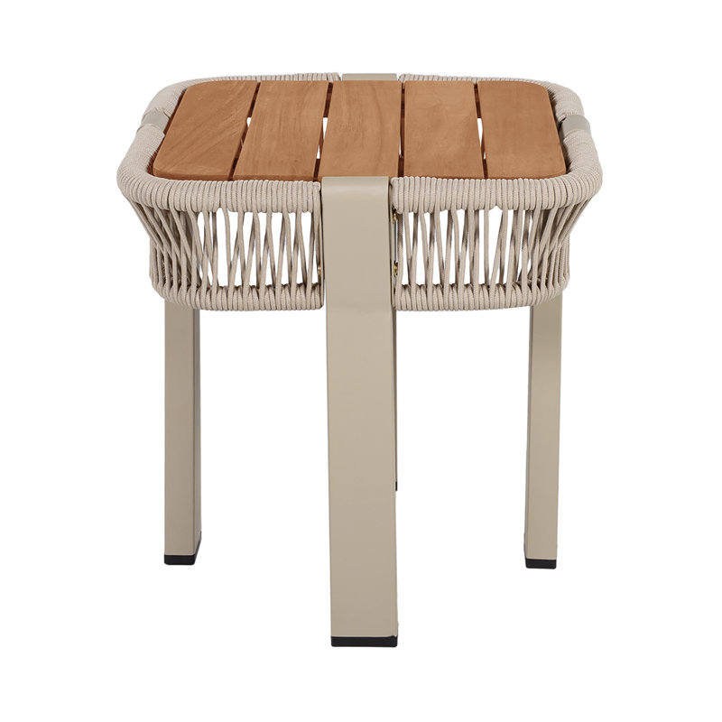 Table d'appoint d'extérieur en bois d'acacia avec corde beige, Beige