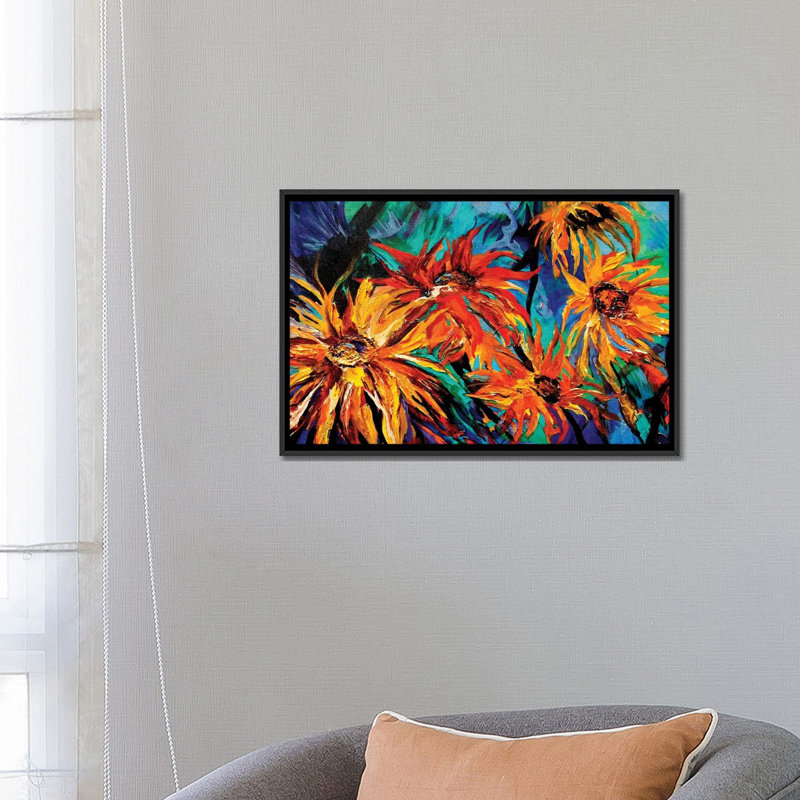 «Sunflowers», reproduction sur toile, H 18 po x l 26 po x P 1,5 po, Toile avec cadre noir, Pas de tapis
