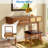 Classic Wood Makeup Vanity Set With Flip-top Mirror And Stool, Three Drawers, Woven Rattan Design And Metal Handles 